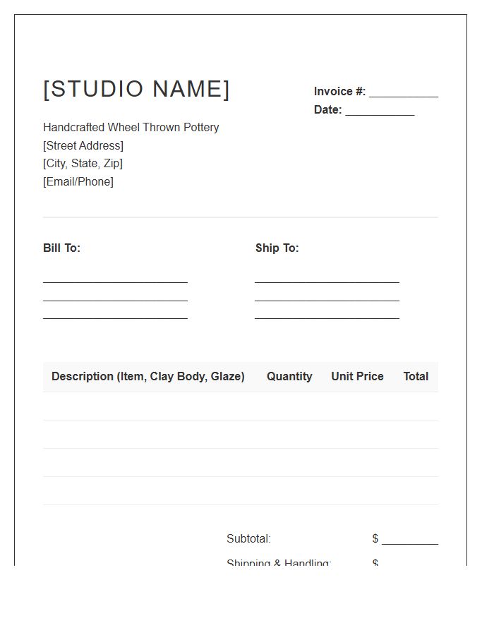 Wheel Thrown Pottery Invoice Template