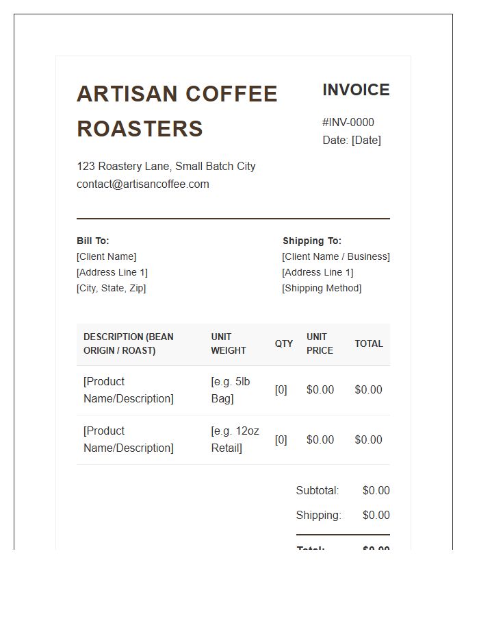 Artisan Coffee Roaster Billing Invoice Template