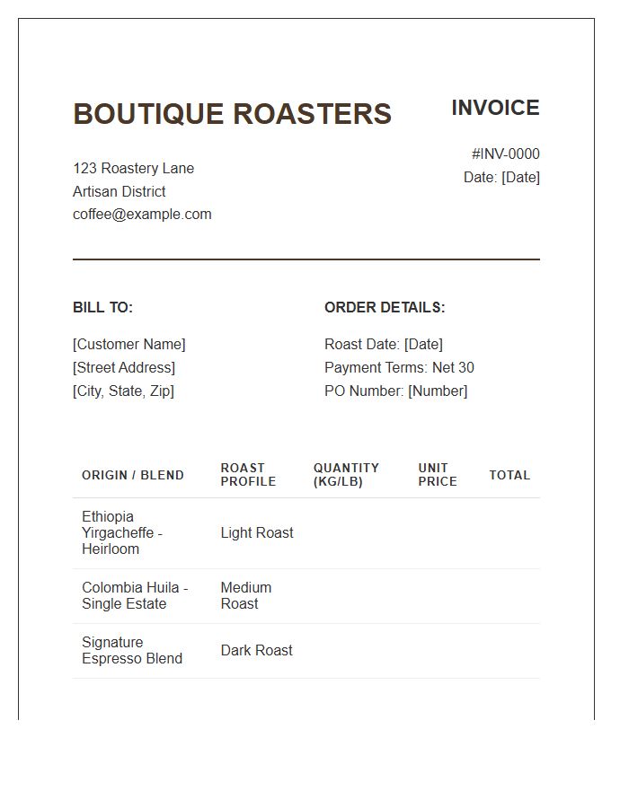 Boutique Coffee Roaster Invoice Template