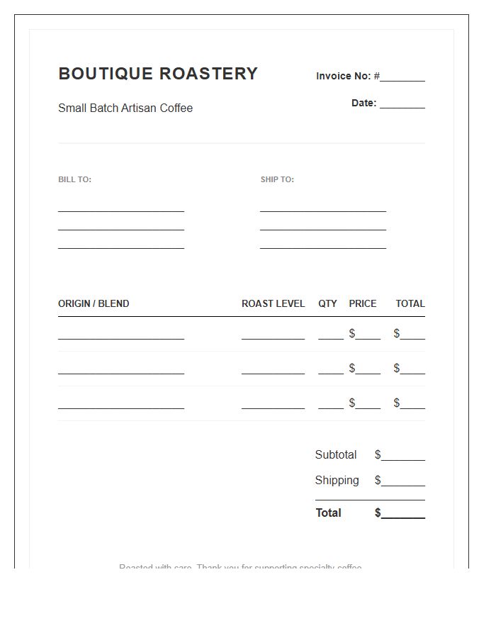 Boutique Roastery Order Invoice Template