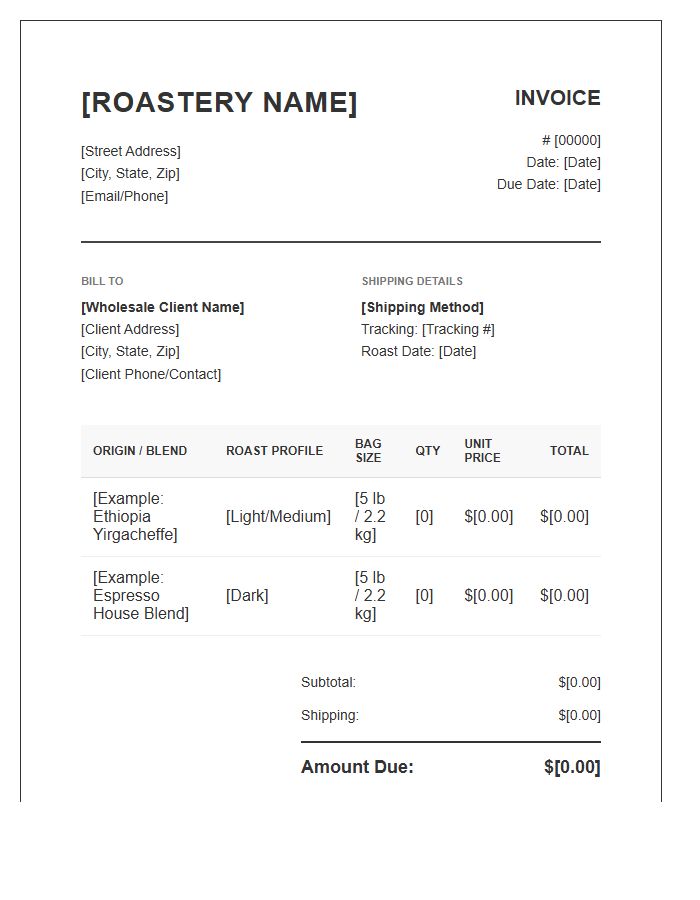 Bulk Coffee Roaster Invoice Template