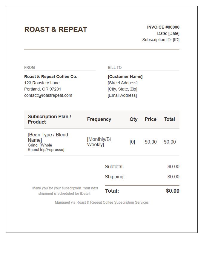Coffee Bean Subscription Invoice Template