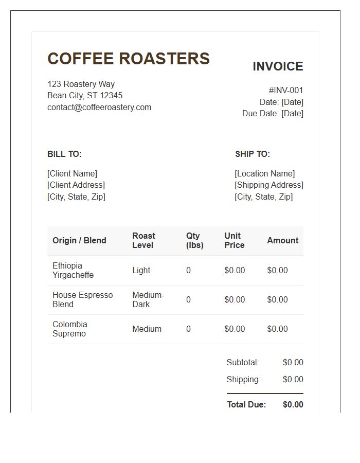 Coffee Roasting Business Invoice Template