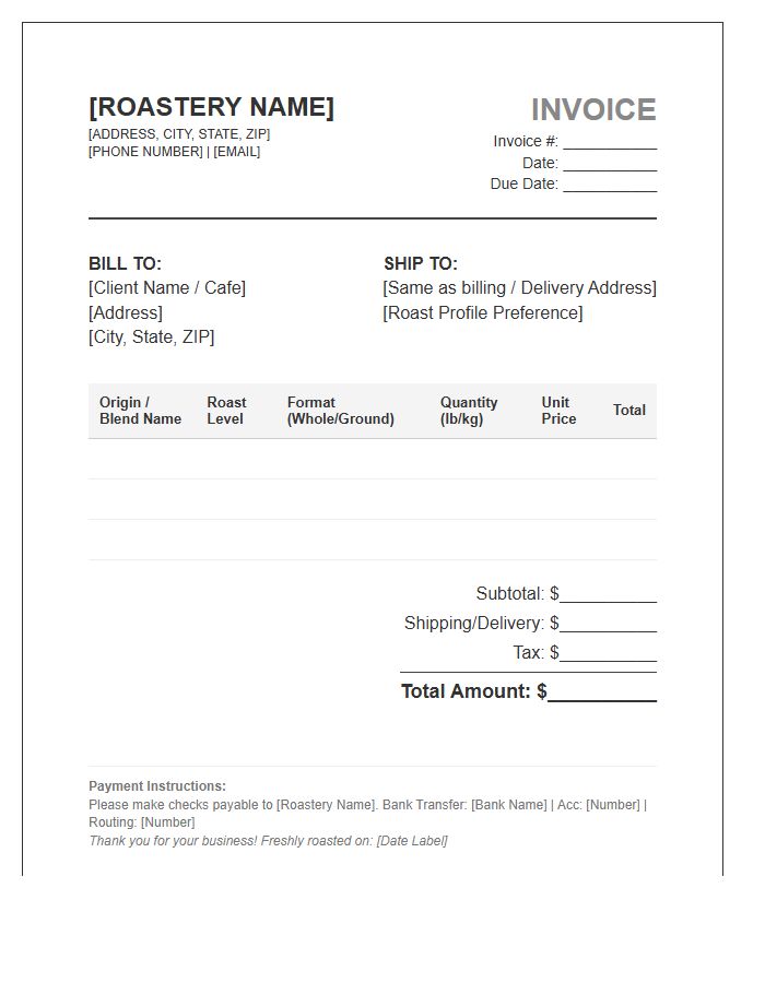 Commercial Coffee Roaster Invoice Template