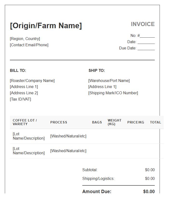 Direct Trade Coffee Invoice Template
