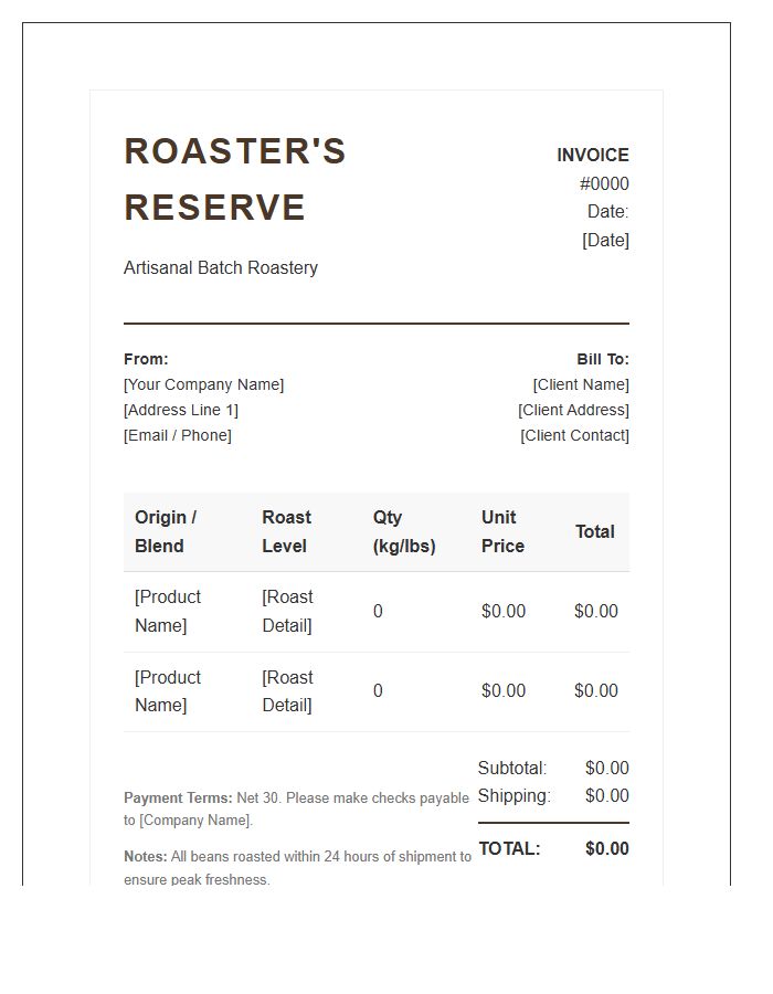 Gourmet Coffee Roaster Invoice Template