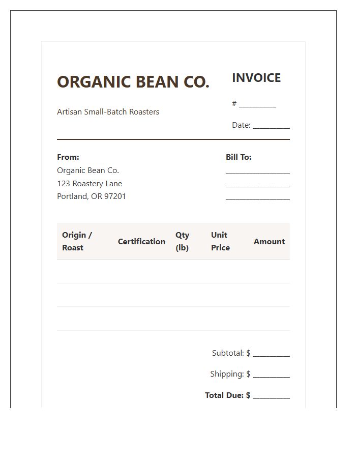 Organic Coffee Roaster Invoice Template