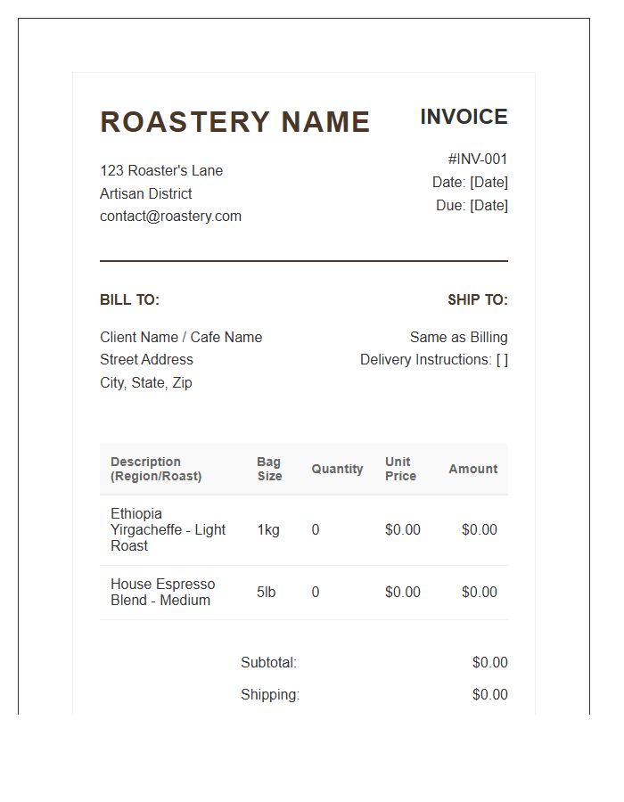 Professional Coffee Roastery Invoice Template