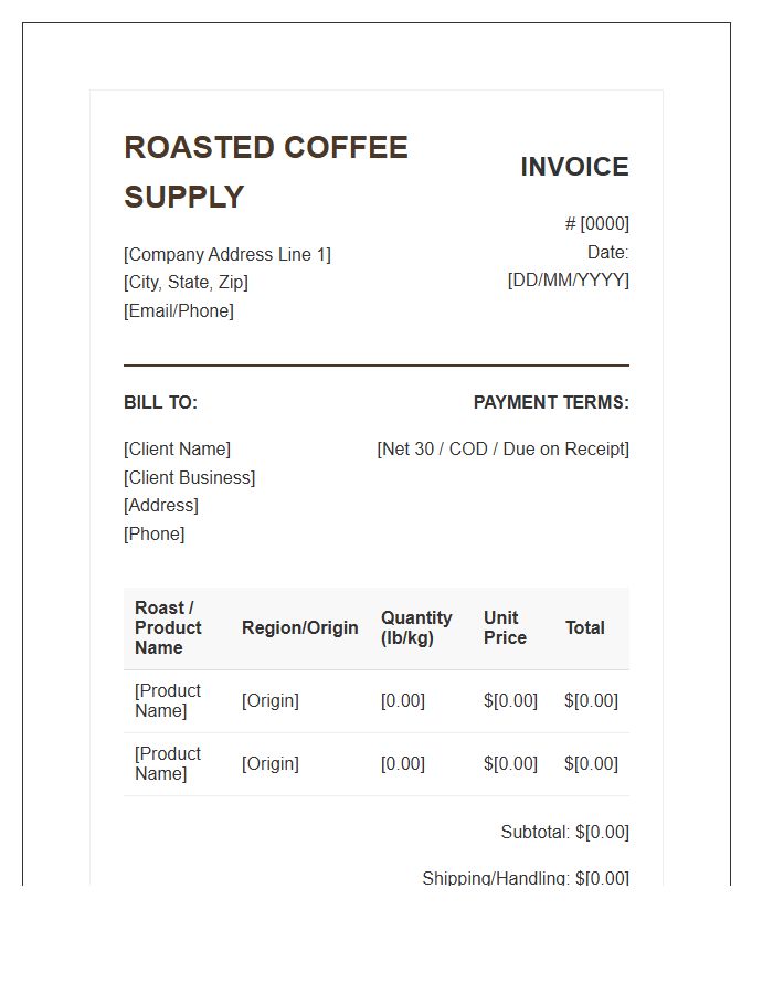 Roasted Coffee Supply Invoice Template