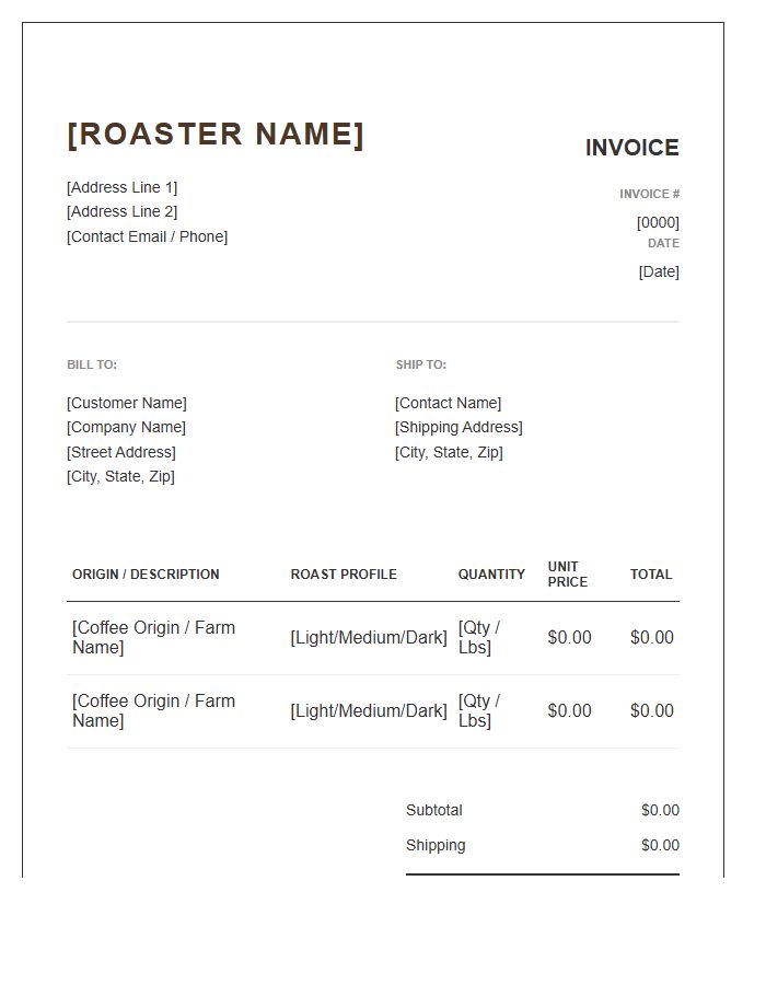 Single Origin Coffee Roaster Invoice Template