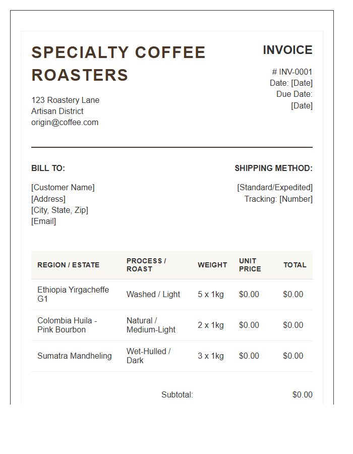 Specialty Coffee Bean Invoice Template