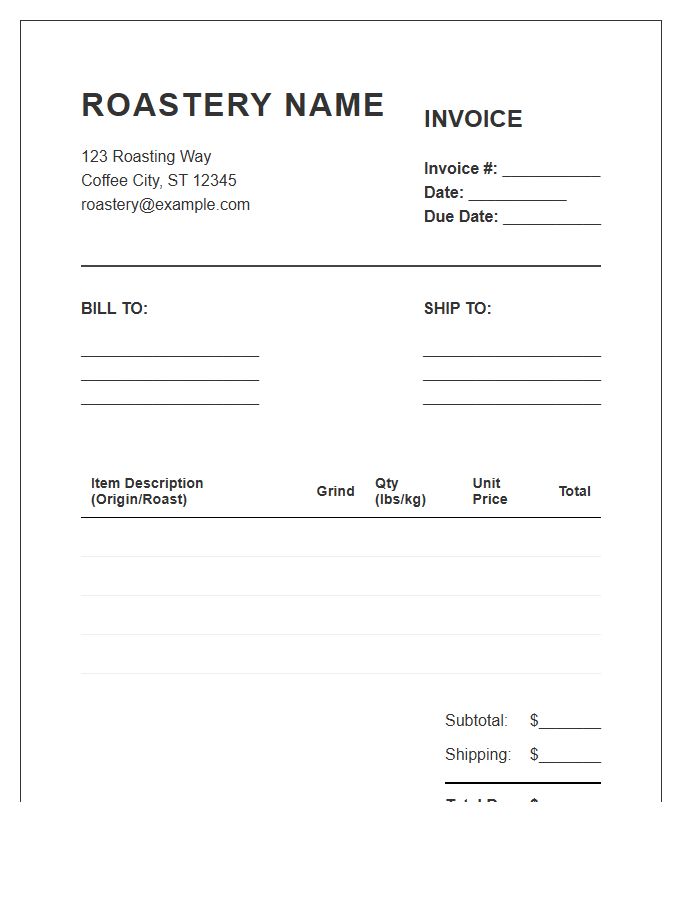 Wholesale Coffee Roastery Invoice Template