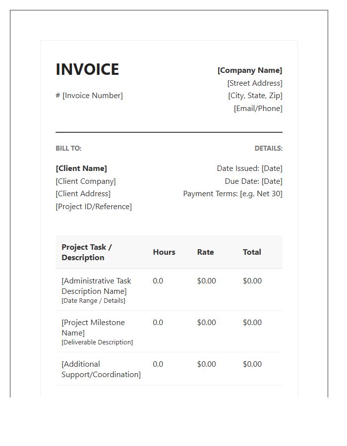 Administrative Project Based Invoice Template