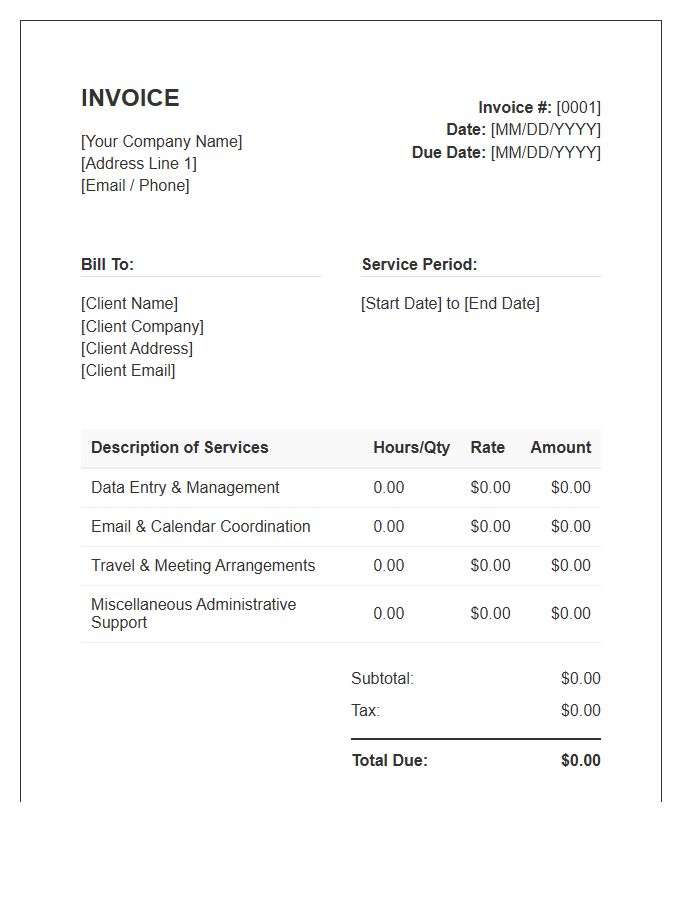 Administrative Support Services Invoice Template