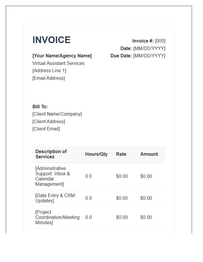 Business Administration Virtual Assistant Invoice Template