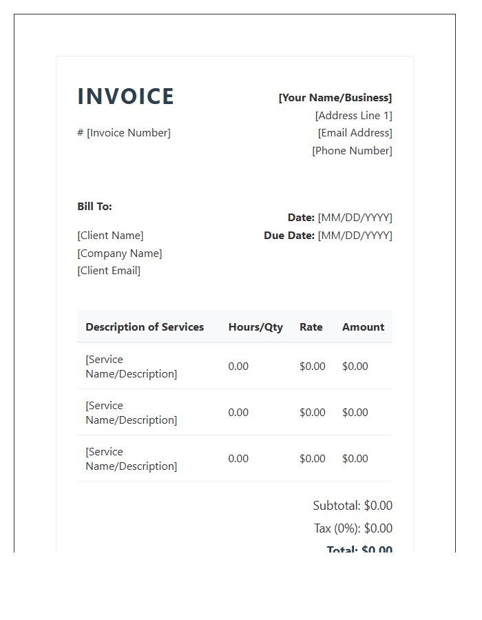 Contractor Virtual Assistant Invoice Template