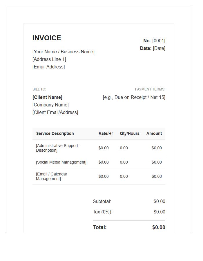 General Virtual Assistant Invoice Template