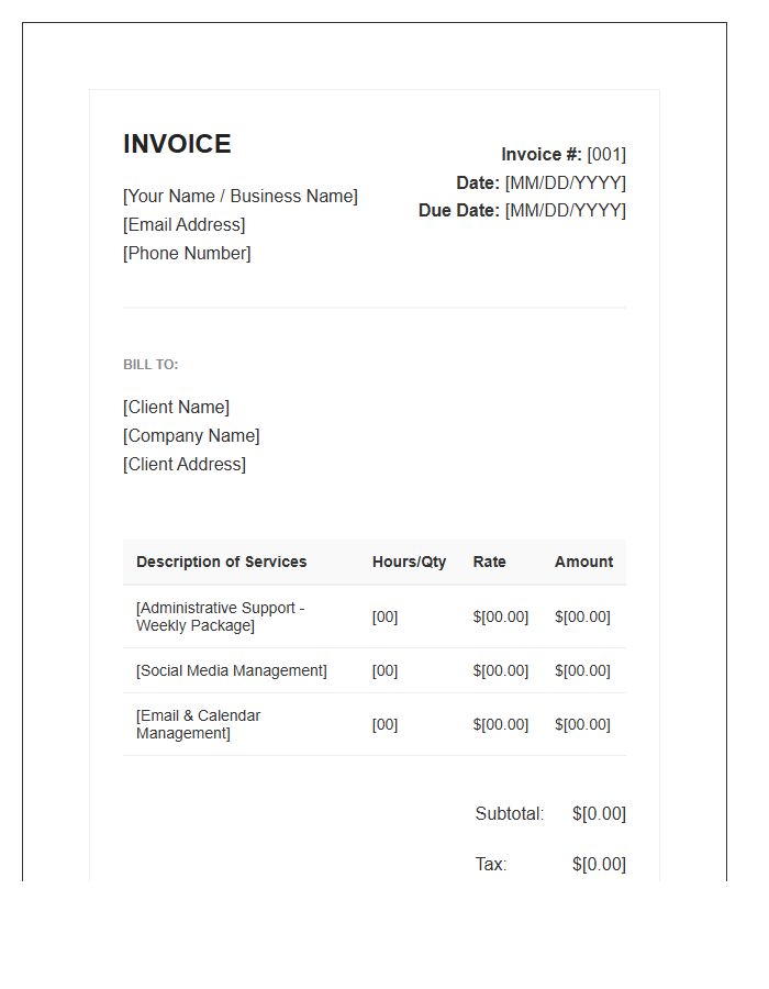 Professional Virtual Assistant Invoice Template