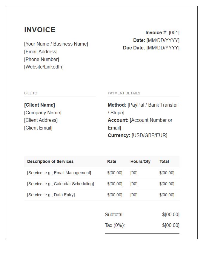 Remote Administrative Assistant Invoice Template