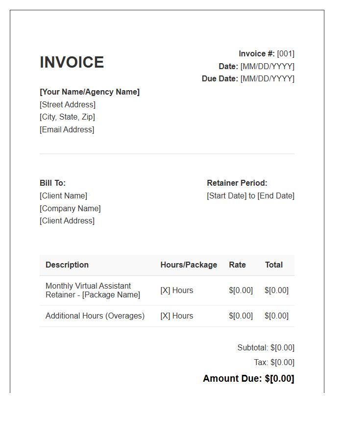 Retainer Virtual Assistant Invoice Template