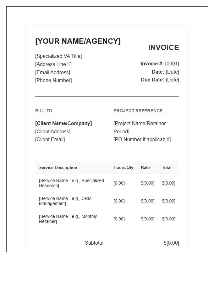 Specialized Virtual Assistant Invoice Template