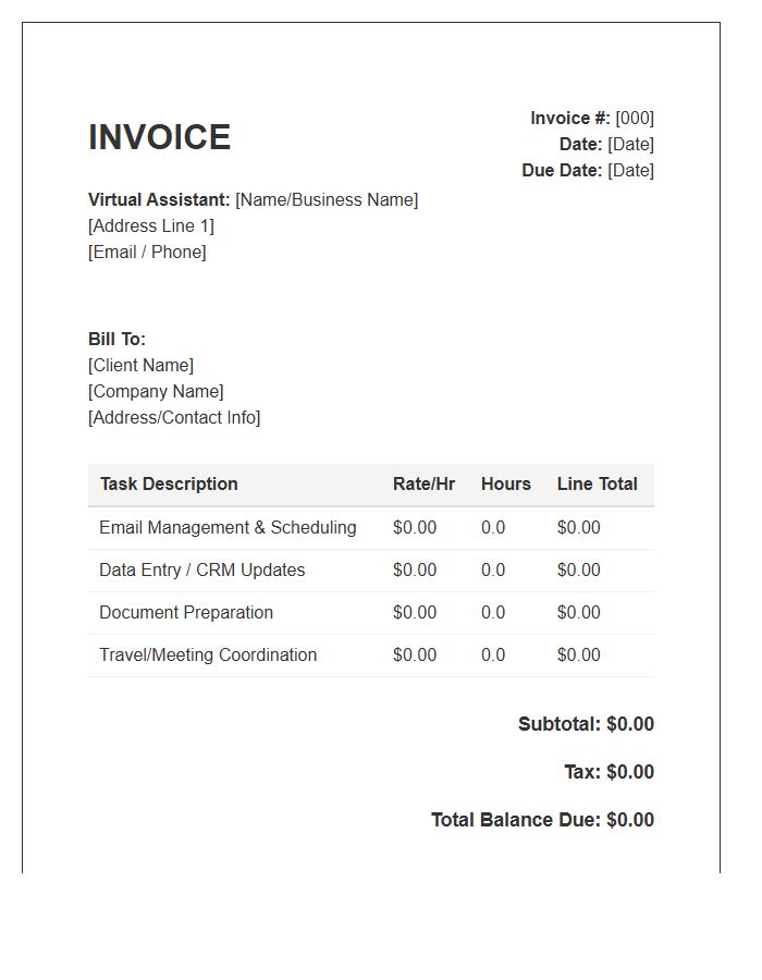 VA Administrative Task Invoice Template