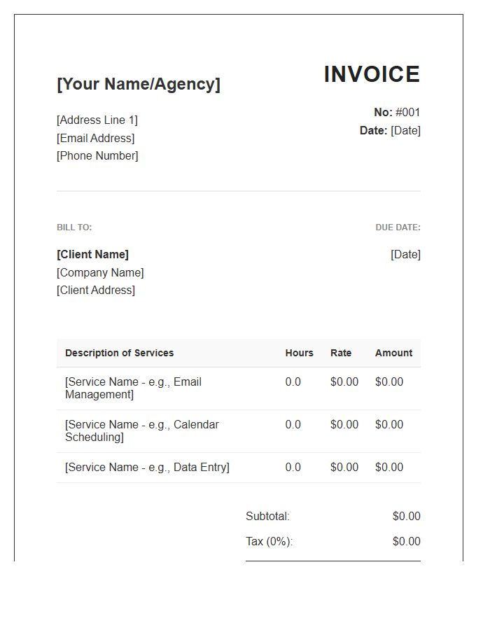 Virtual Assistant Hourly Rate Invoice Template
