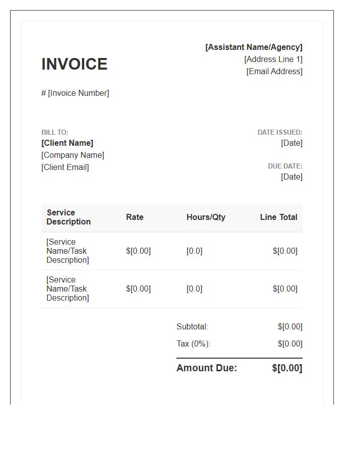 Virtual Office Assistant Invoice Template