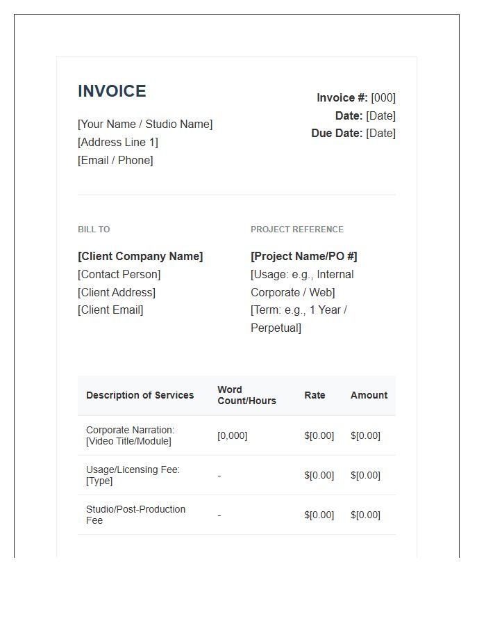 Corporate Narration Voiceover Invoice Template