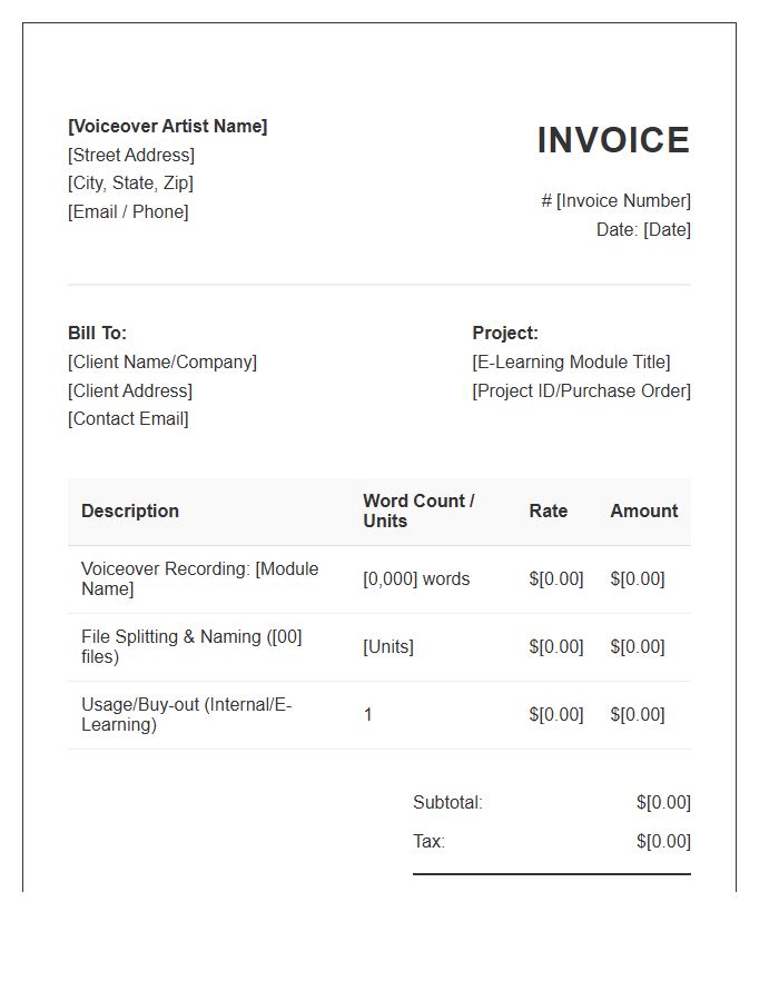 E-Learning Voiceover Project Invoice Template