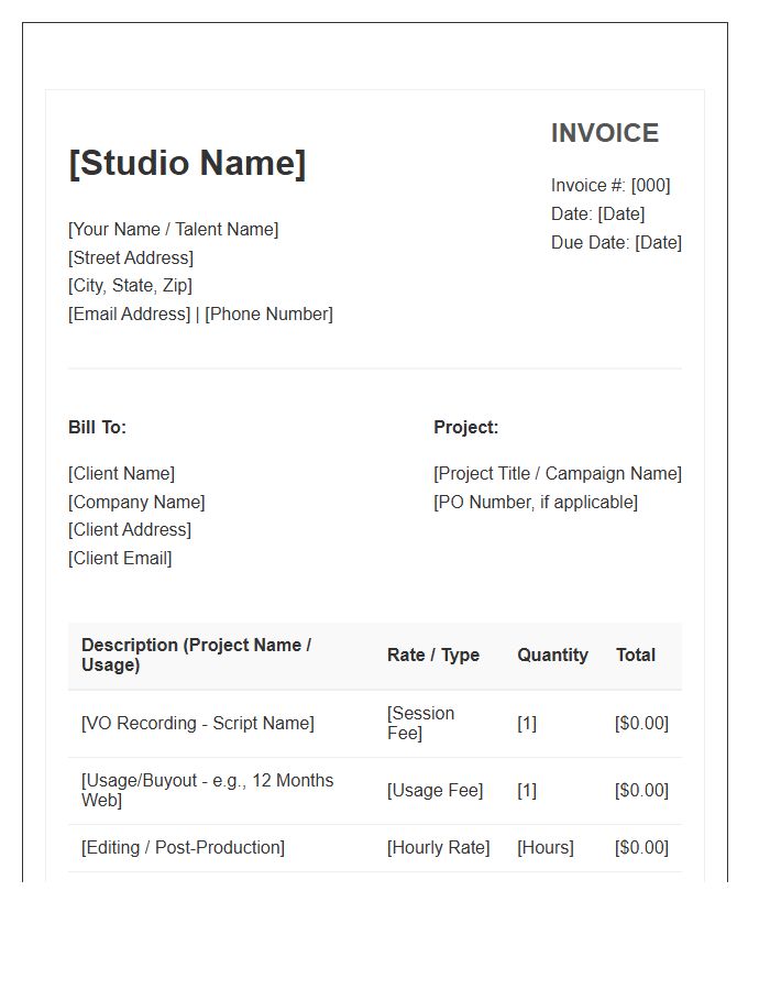 Freelance Voiceover Studio Invoice Template