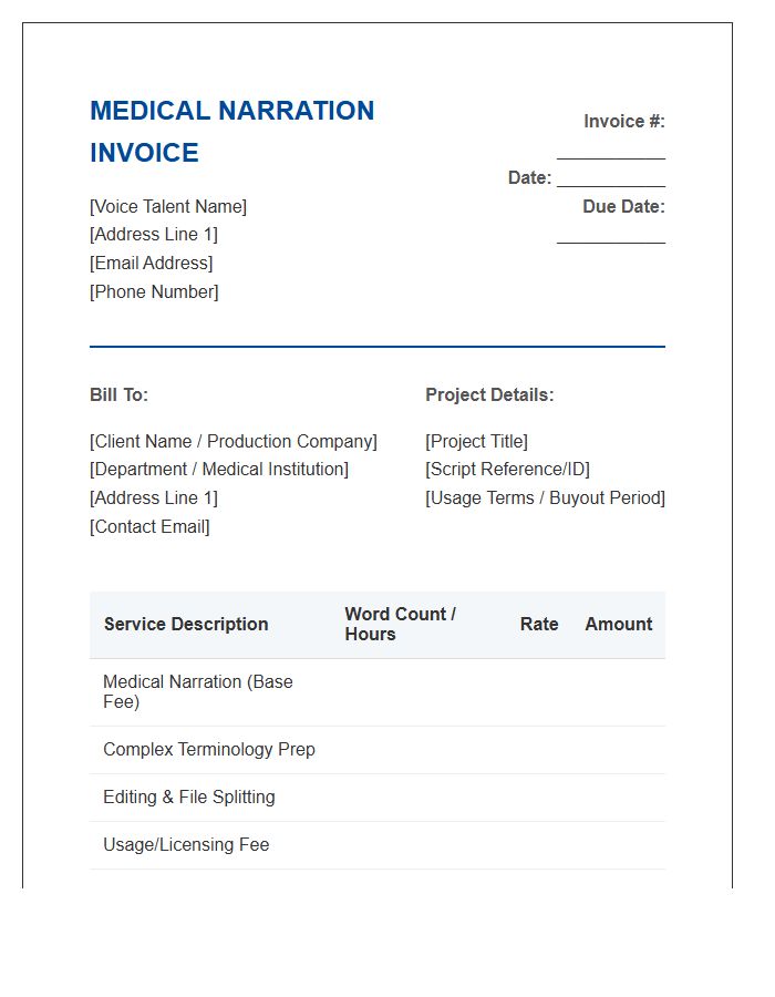 Medical Narration Voiceover Invoice Template
