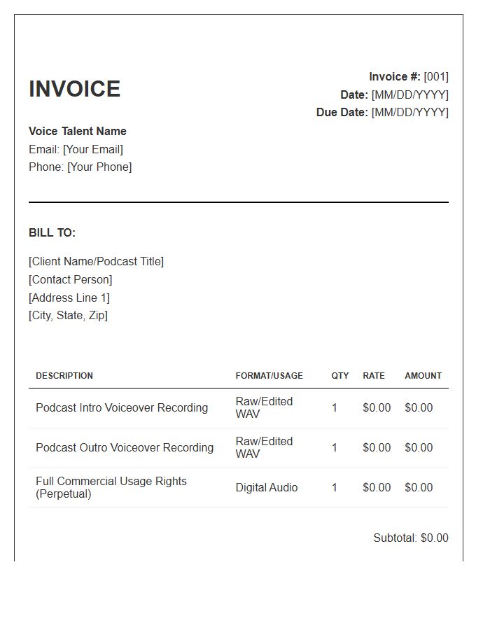 Podcast Intro Voiceover Invoice Template