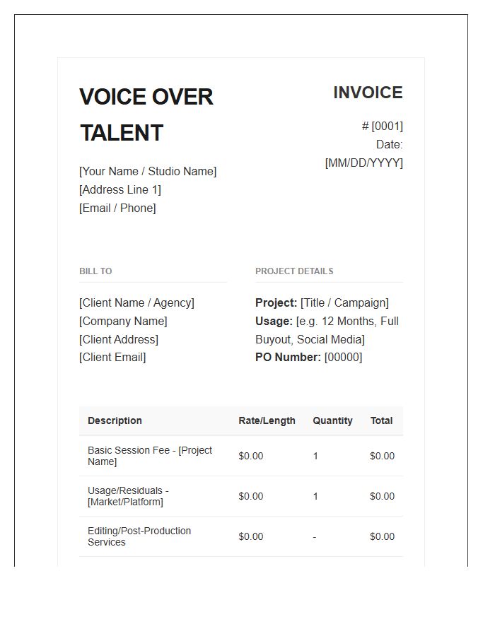 Professional Voiceover Talent Invoice Template