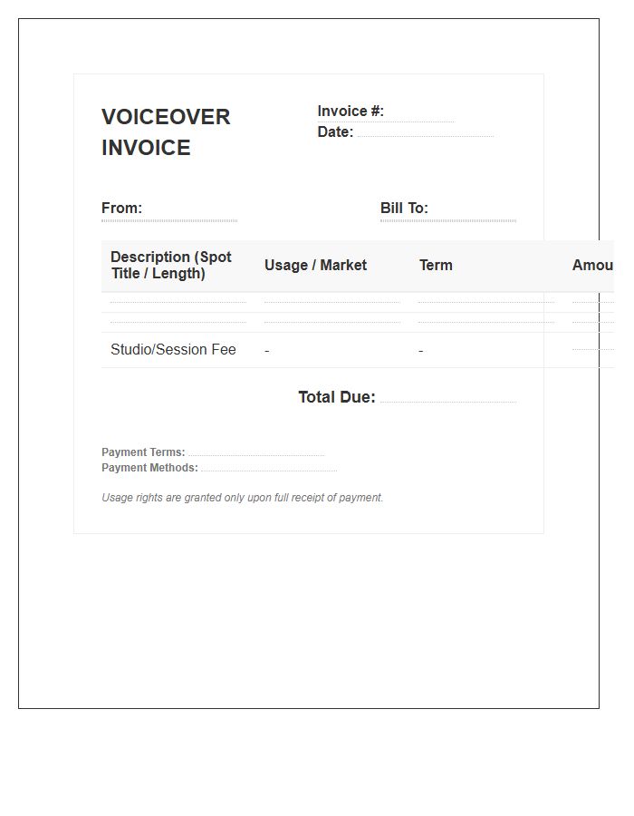 Radio Commercial Voiceover Invoice Template