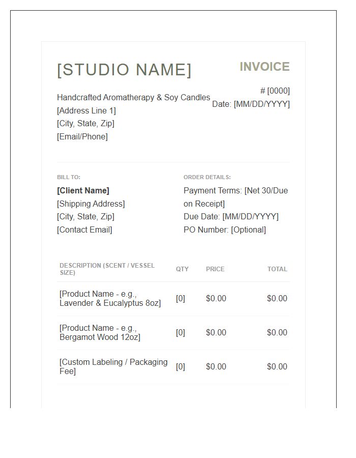 Aromatherapy Candle Maker Professional Invoice Template