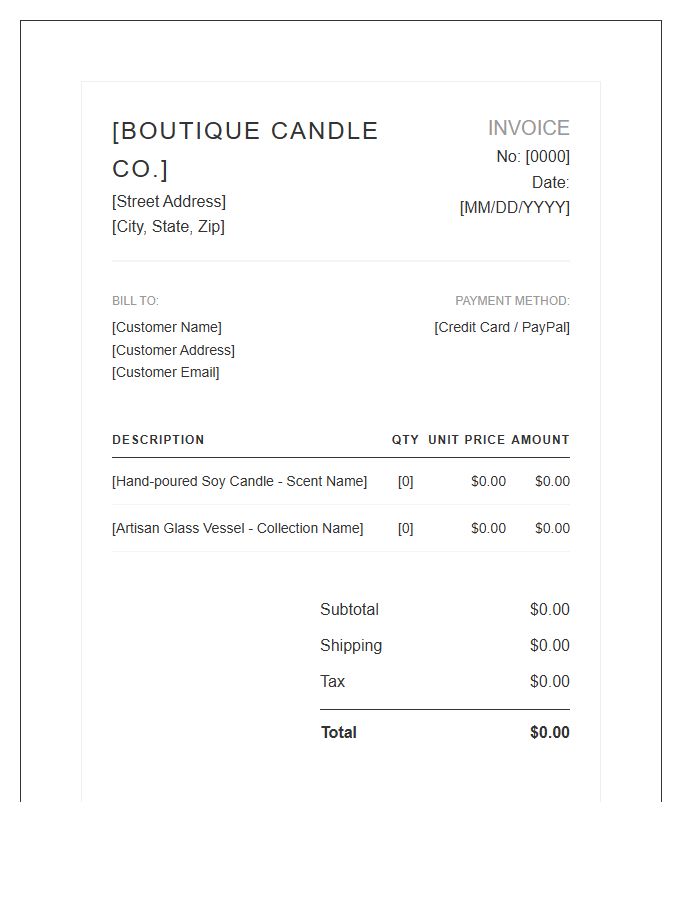 Boutique Candle Maker Transaction Invoice Template