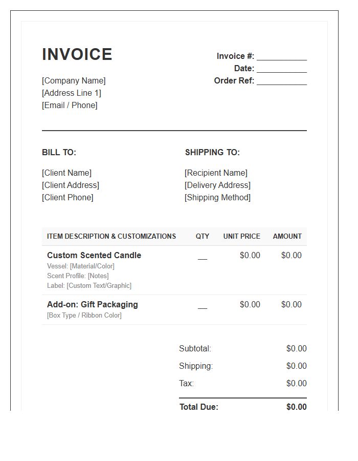 Custom Scented Candle Order Invoice Template