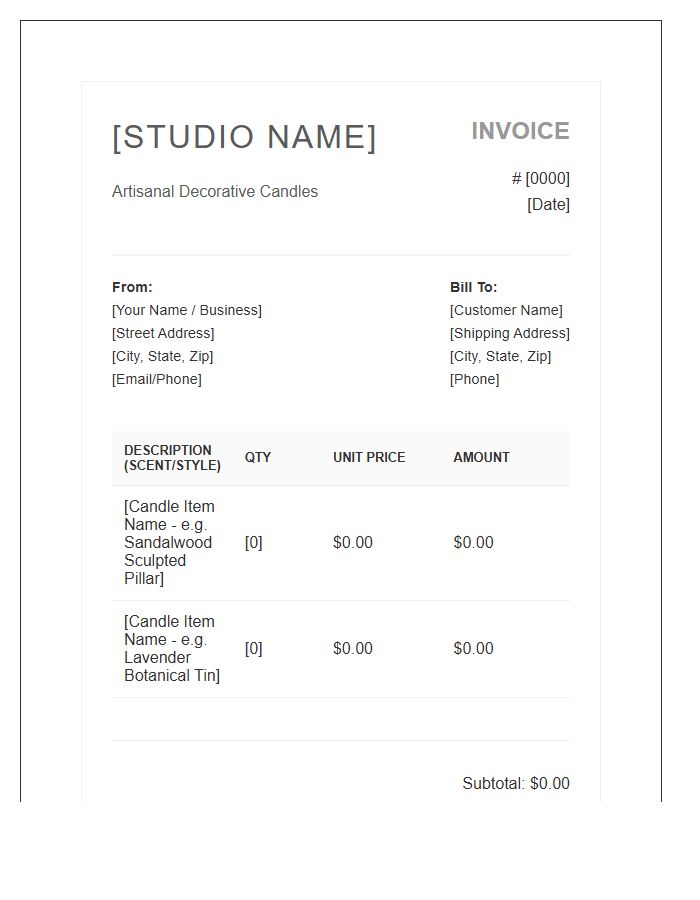 Decorative Candle Maker Retail Invoice Template