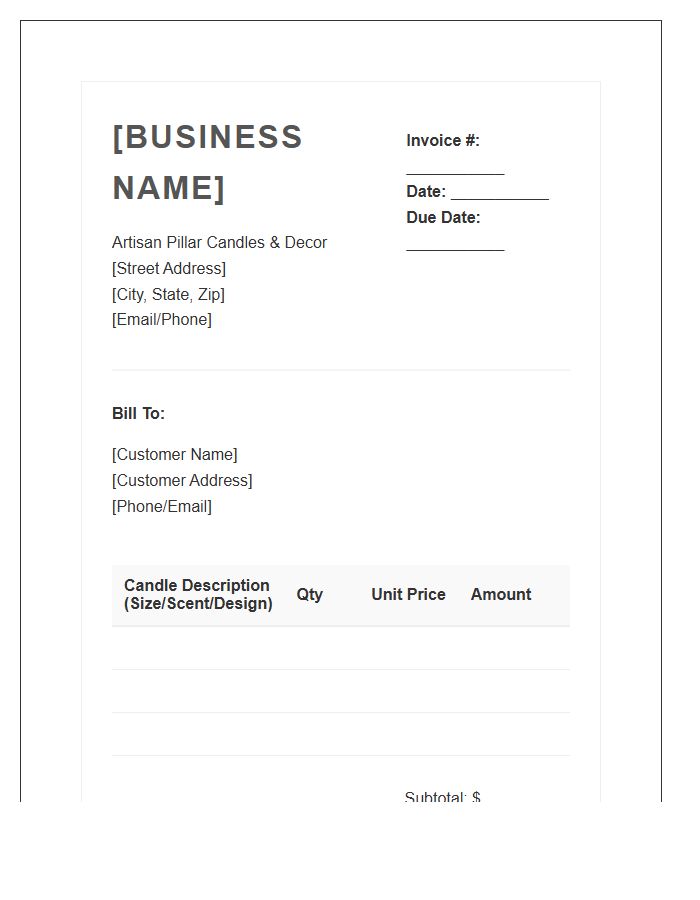 Decorative Pillar Candle Maker Invoice Template