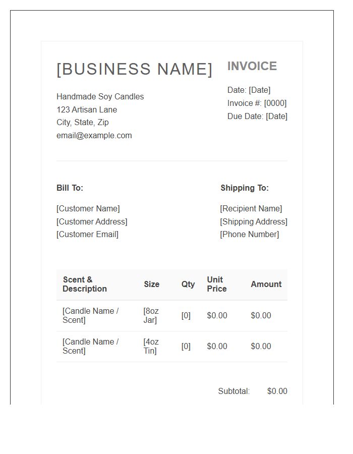 Handmade Soy Candle Business Invoice Template