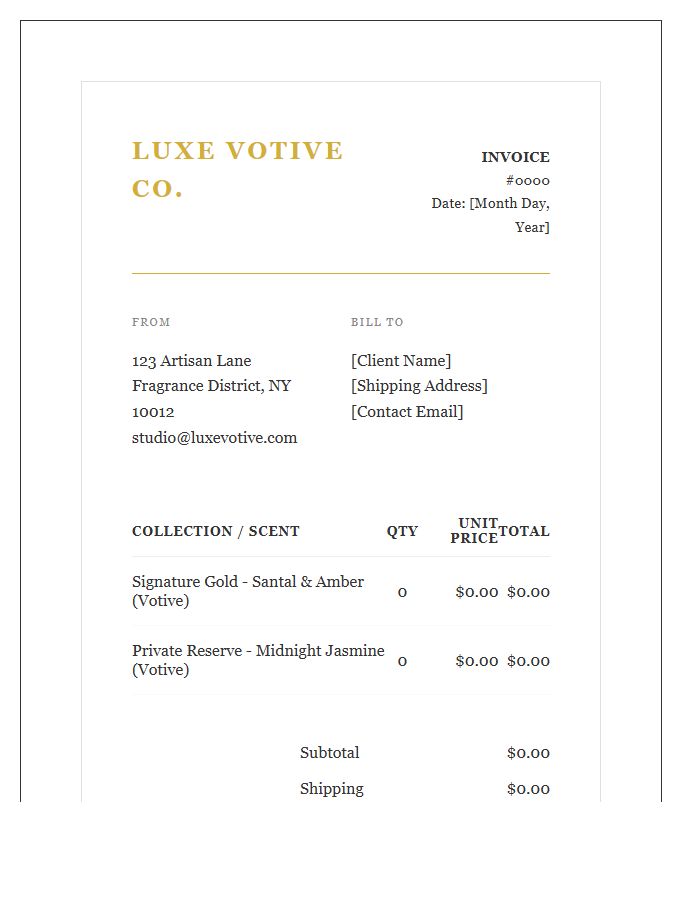 Luxury Votive Candle Business Invoice Template