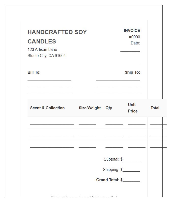 Scented Soy Wax Candle Invoice Template