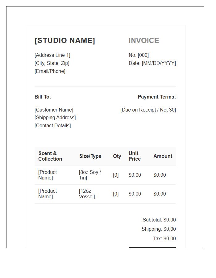 Small Batch Candle Maker Billing Invoice Template