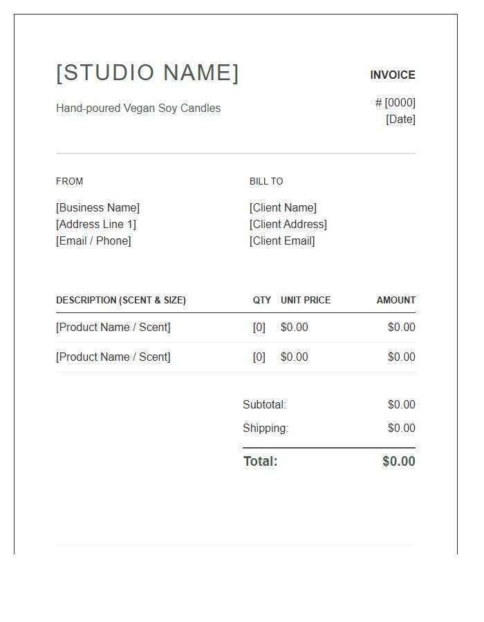 Vegan Soy Candle Maker Invoice Template