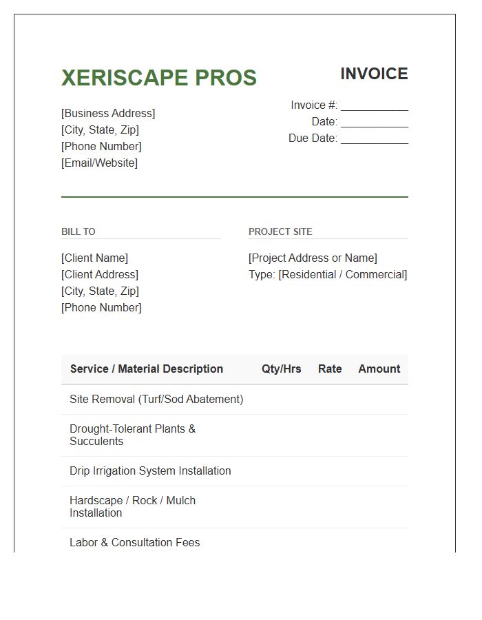 Drought Tolerant Landscaping Service Invoice Template