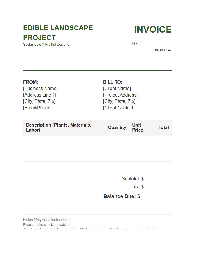 Edible Landscape Project Invoice Template