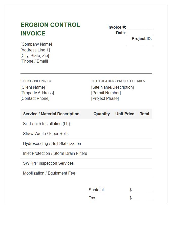 Erosion Control Project Invoice Template