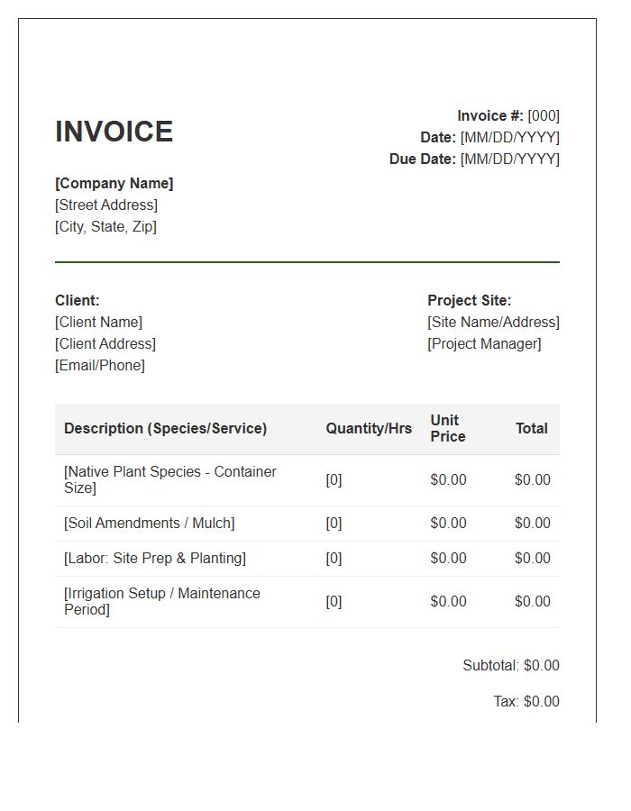 Native Plant Installation Project Invoice Template