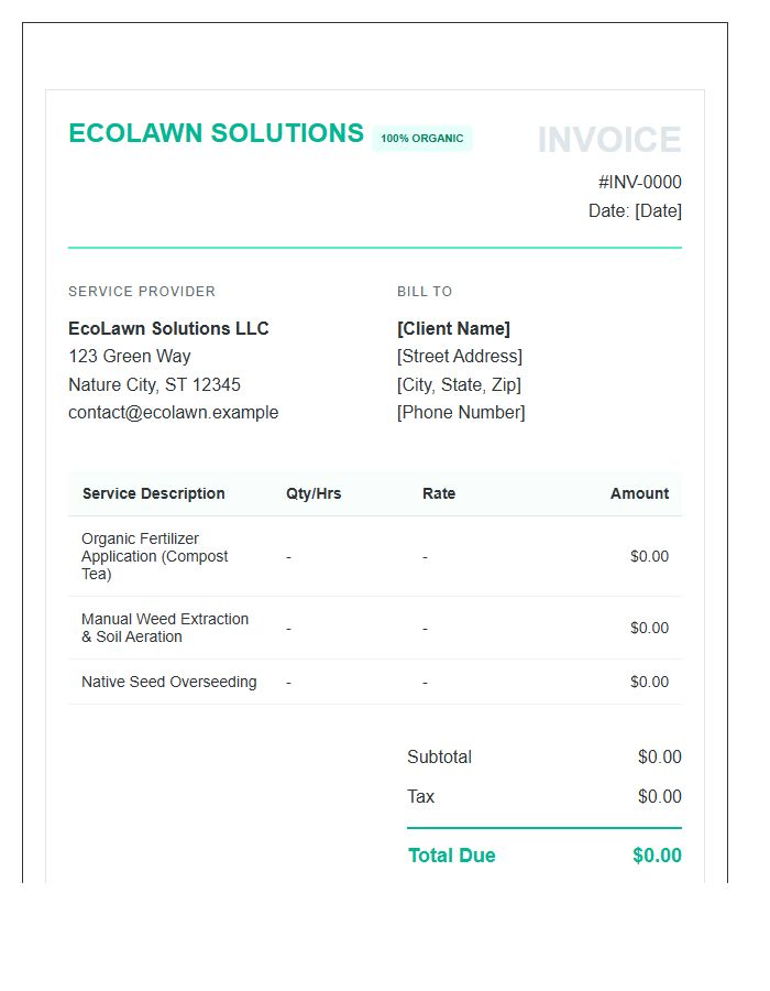 Organic Lawn Care Business Invoice Template